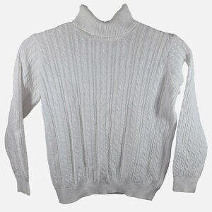 Jeanne Pierre White Cable Knit Turtleneck Sweater, Women's Size Small Cotton Top